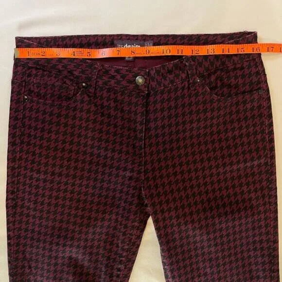 Long Tall Sally Its Denim Burgundy Black Houndstooth Jeans Skinny Size 10 - Picture 7 of 12